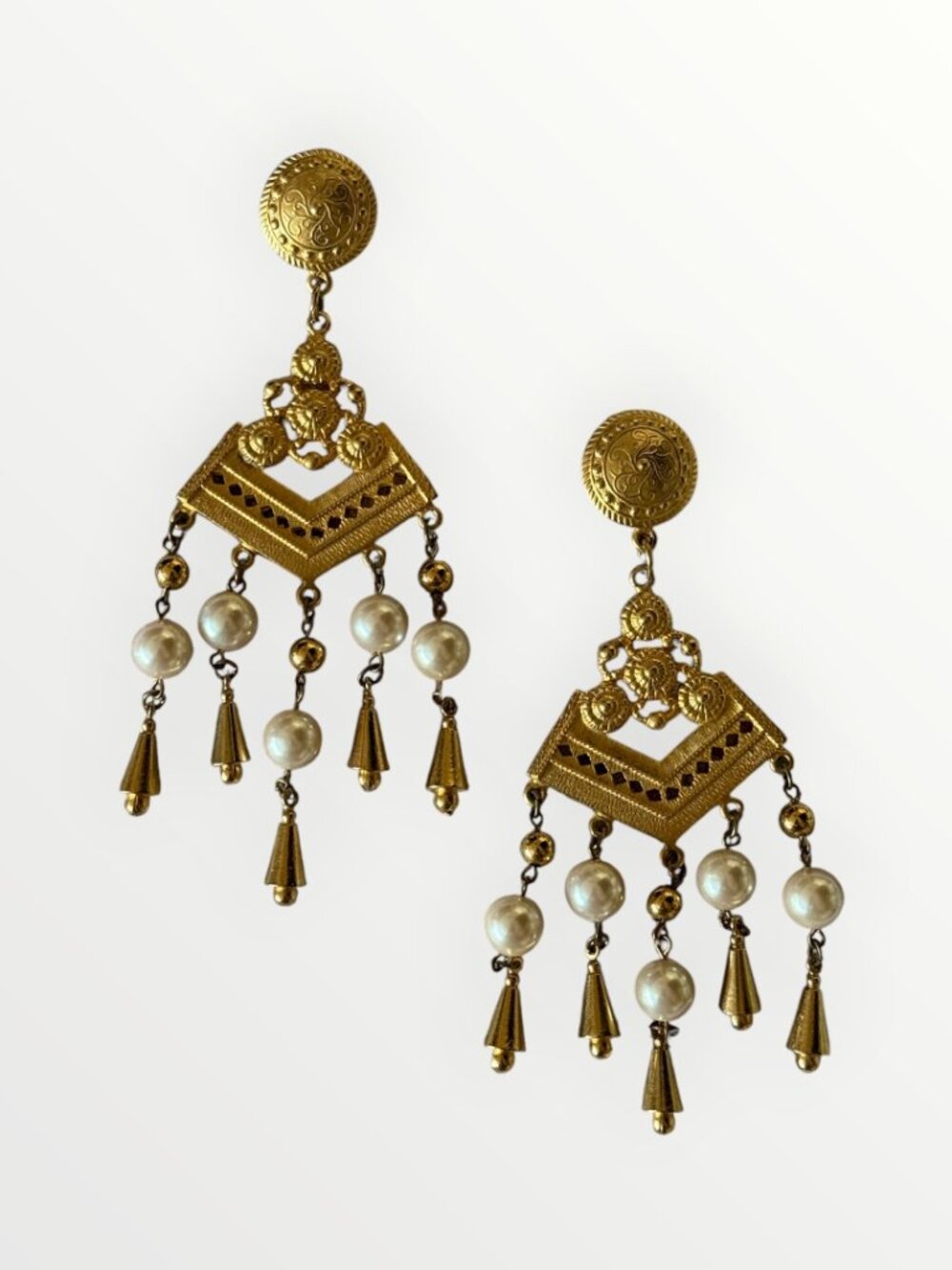Givenchy Vintage Gold Faux Pearl Chandelier Earrings